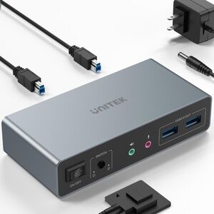 Unitek KVM Switch 2 Monitors 2 Computers 4K@60Hz HDMI+Displayport Dual Monitor